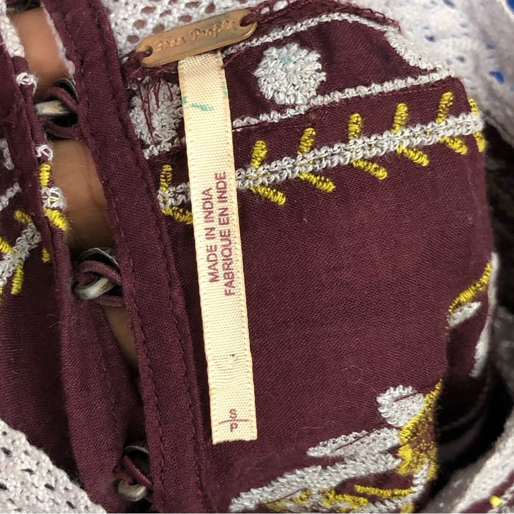 FREE People burgundy embroidered BoHo blouse - Picture 5 of 12